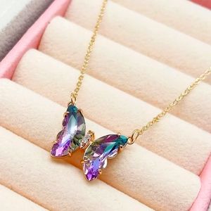 Purple Butterfly Necklace | Aurora Borealis Crystal & Rhinestone Stainless Steel